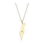 Load image into Gallery viewer, 14K Gold single diamond large map of Israel Necklace
