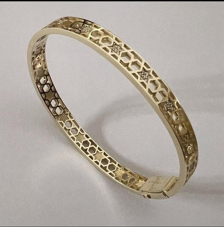 14k gold Honeycomb bangle full diamonds