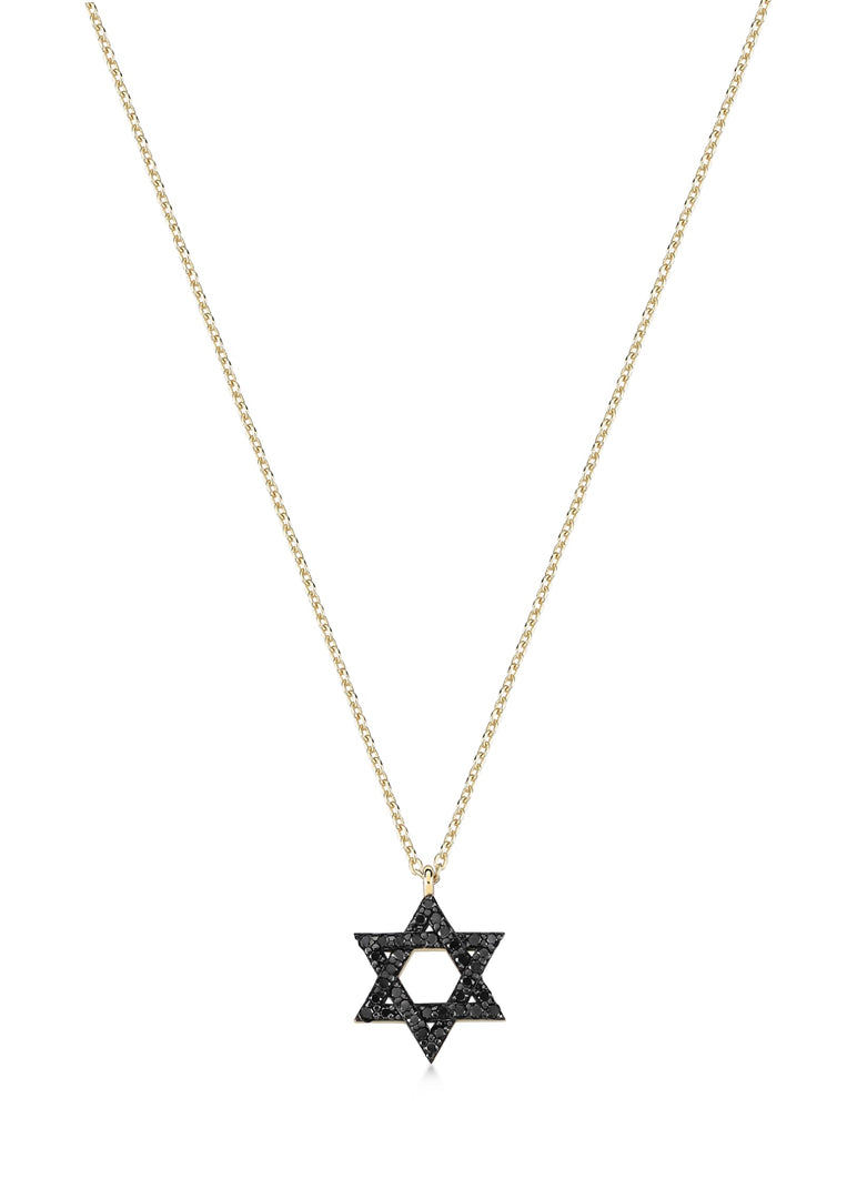 14k gold Classic star of David necklace Black diamonds