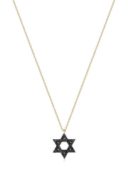 14k gold Classic star of David necklace Black diamonds