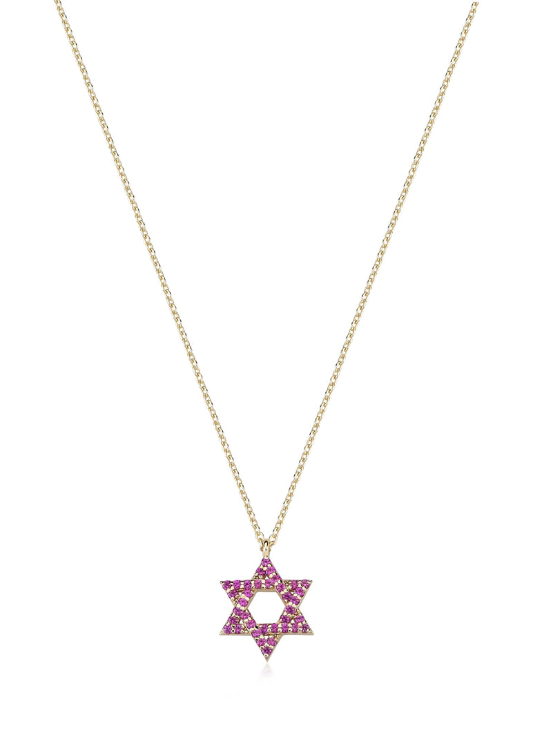 14k gold Classic star of David necklace Pink sapphire