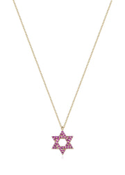 14k gold Classic star of David necklace Pink sapphire