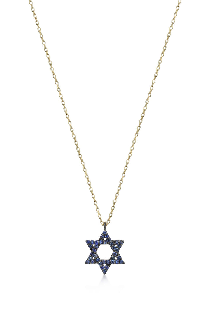 14k gold Classic star of David necklace Blue sapphire