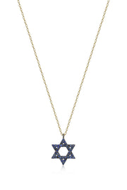14k gold Classic star of David necklace Blue sapphire