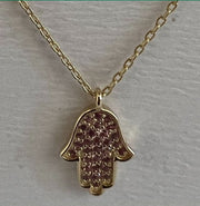 14K Gold Hamsa Necklace Pink sapphire
