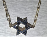 Load image into Gallery viewer, 14k gold Classic star of David bracelet paperclip Blue sapphire
