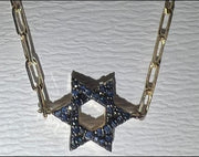 14k gold Classic star of David bracelet paperclip Blue sapphire