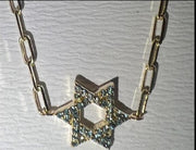 14k gold Classic star of David bracelet paperclip Emerald