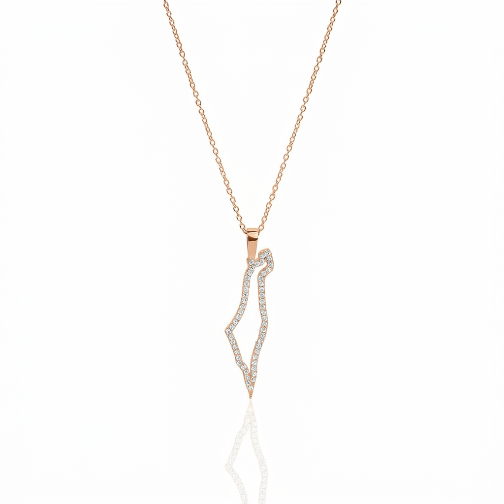 14K Gold Diamond Israel Map Outline Necklace