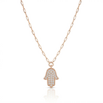 Load image into Gallery viewer, 14K Gold large classic Hamsa Necklace diamonds paperclip