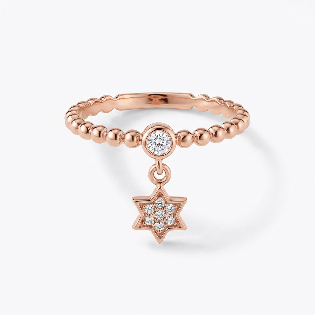 14k gold pave Star of David charm ring