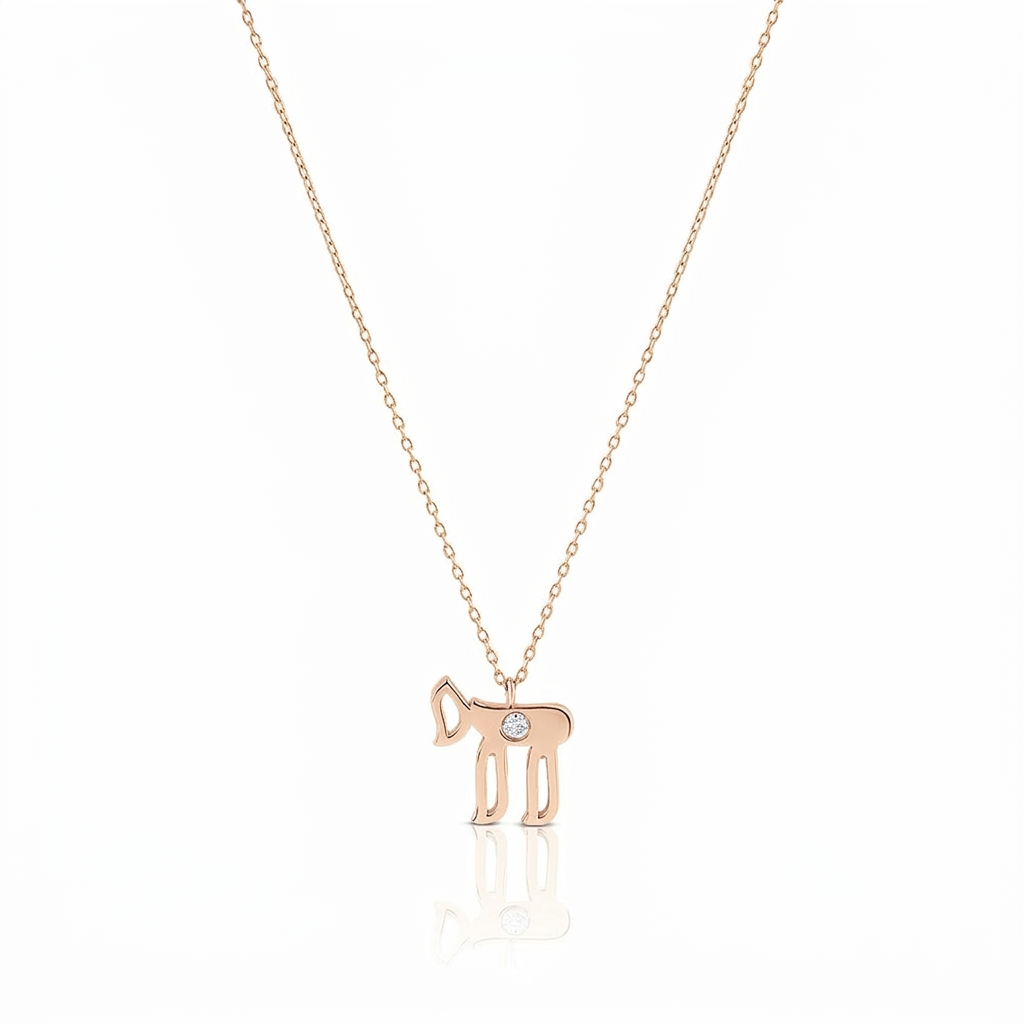 14k gold large single diamod Hai necklace
