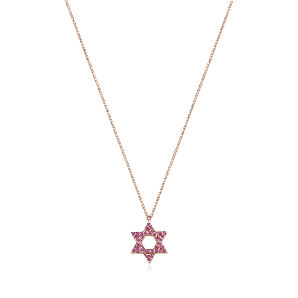 14k gold Classic star of David necklace Pink sapphire