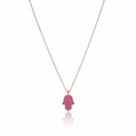 Load image into Gallery viewer, 14K Gold Hamsa Necklace Pink sapphire