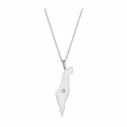 14K Gold single diamond map of Israel Necklace