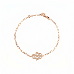 Load image into Gallery viewer, 14K gold Honeycomb hamsa bracelet paperclip