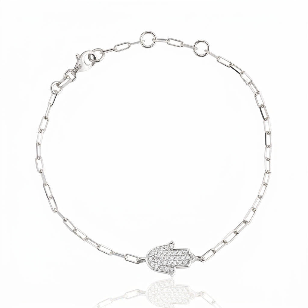 14K gold Large hamsa bracelet paperclip