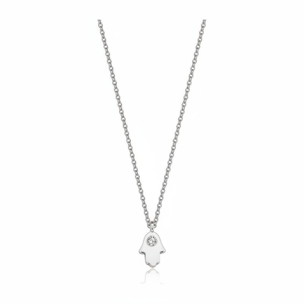 14k gold Mystic Gold & Single Diamond Hamsa Necklace