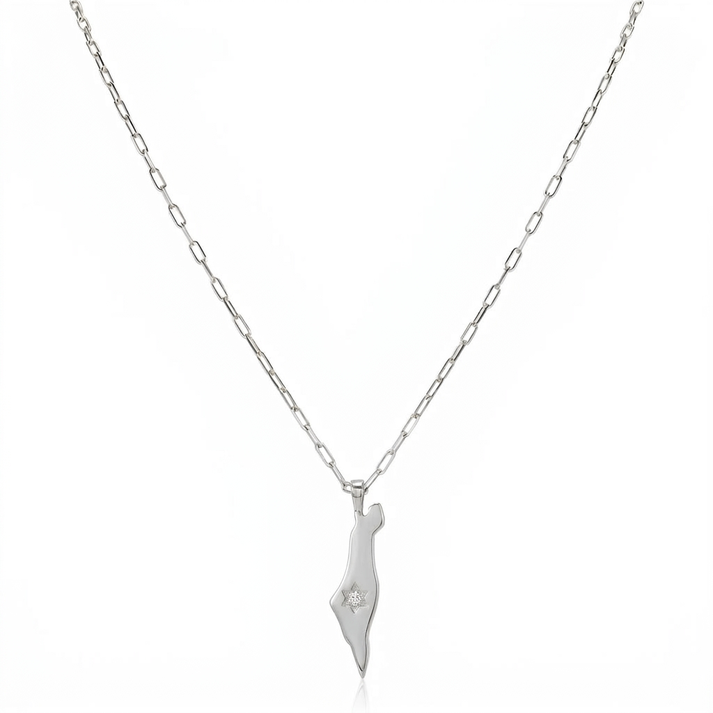 14K Gold Star Israel Map Necklace Paperclip