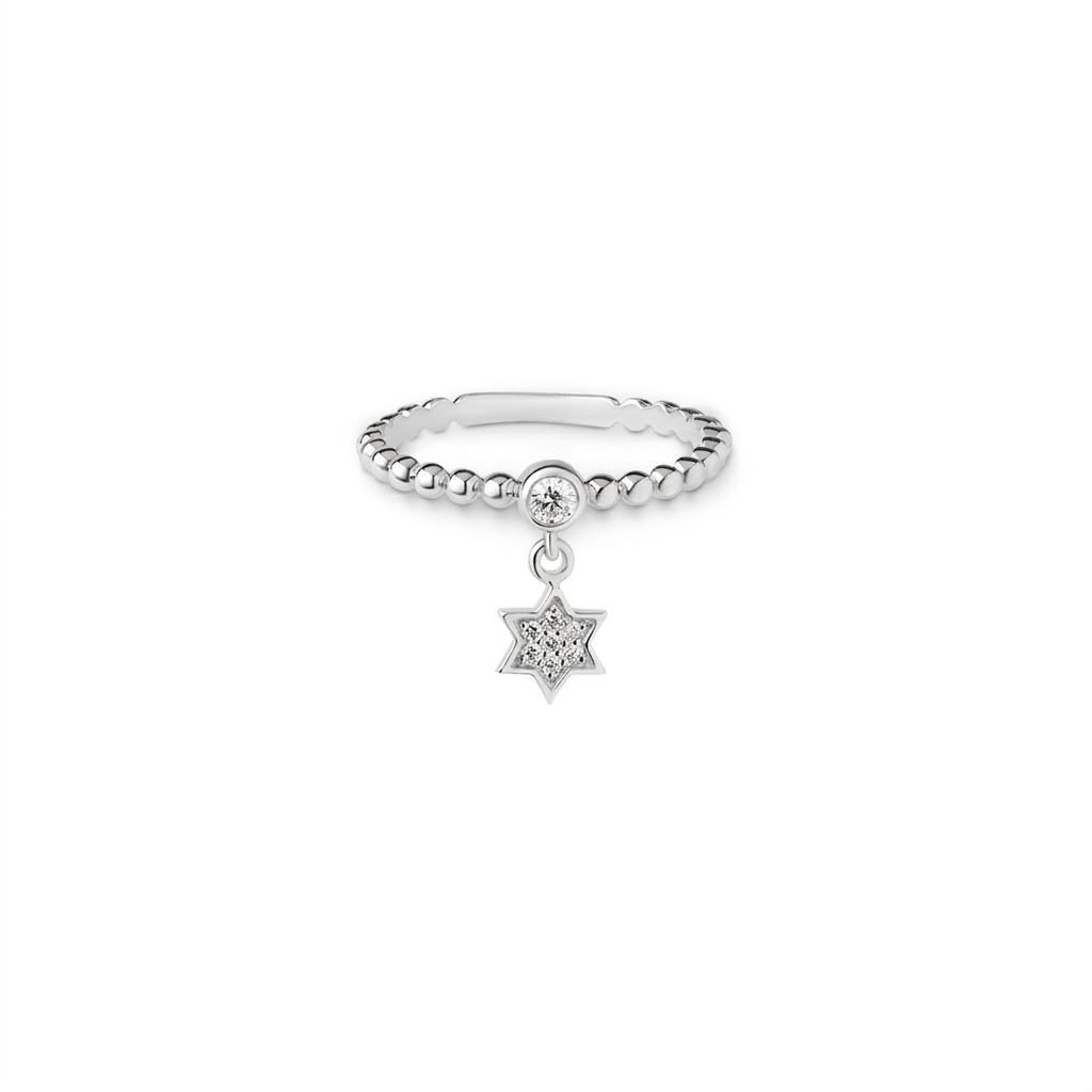 14k gold pave Star of David charm ring