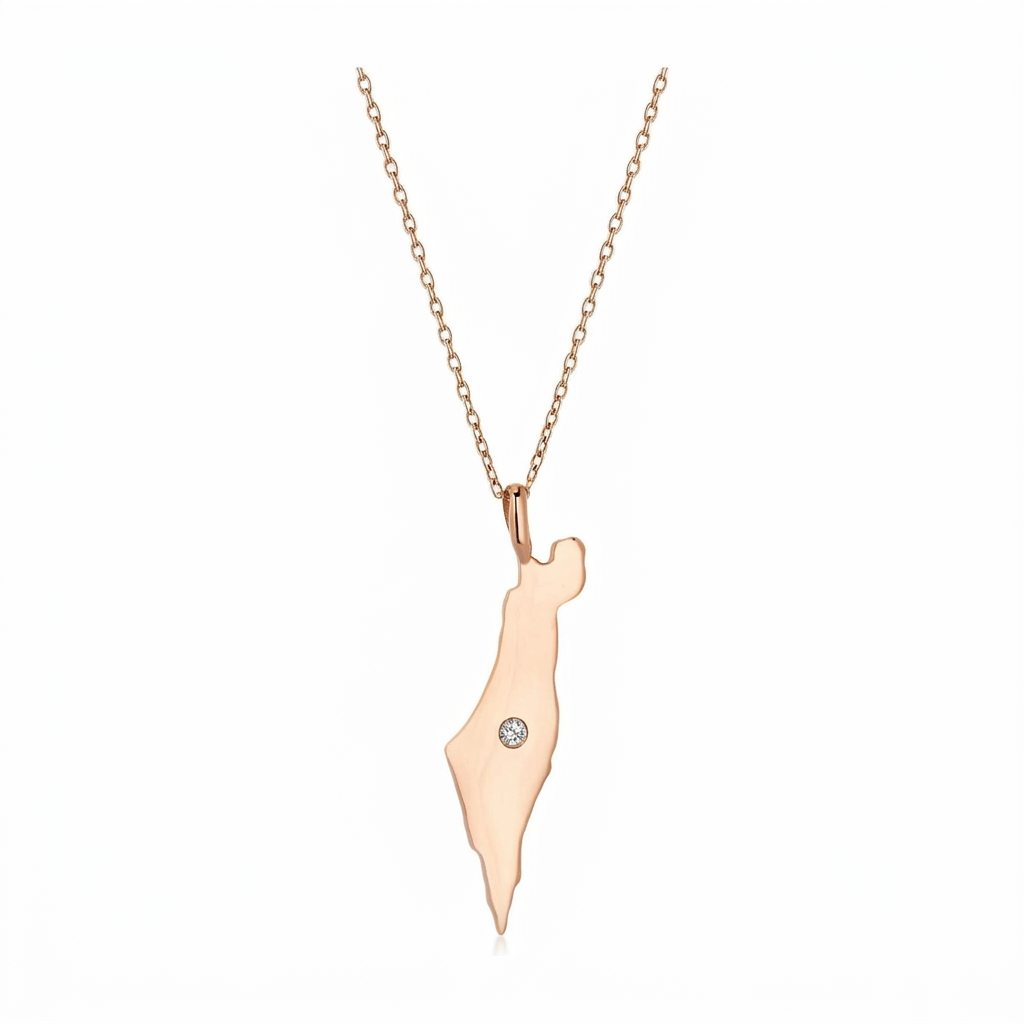 14K Gold Diamond Large Israel Map Necklace
