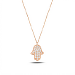 Load image into Gallery viewer, 14K Gold large classic Hamsa Necklace diamonds