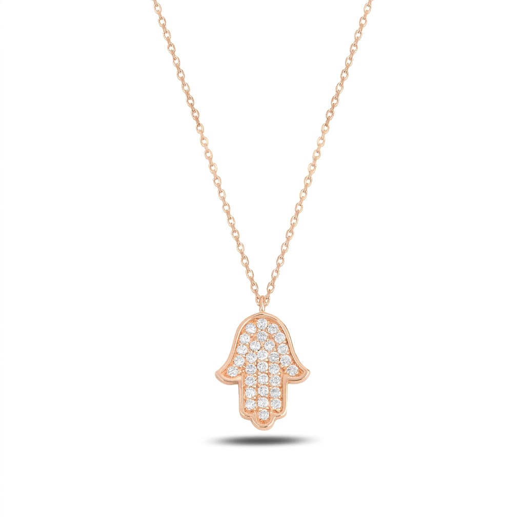 14K Gold large classic Hamsa Necklace diamonds