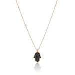 Load image into Gallery viewer, 14K Gold Hamsa Necklace Black diamonds