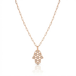 Load image into Gallery viewer, 14K gold Honeycomb hamsa necklace paperclip