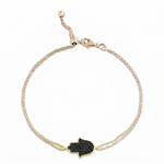Load image into Gallery viewer, 14K gold Large hamsa bracelet Black diamonds