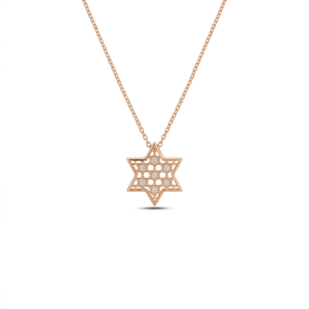 14k gold Honeycomb Star of david Necklace
