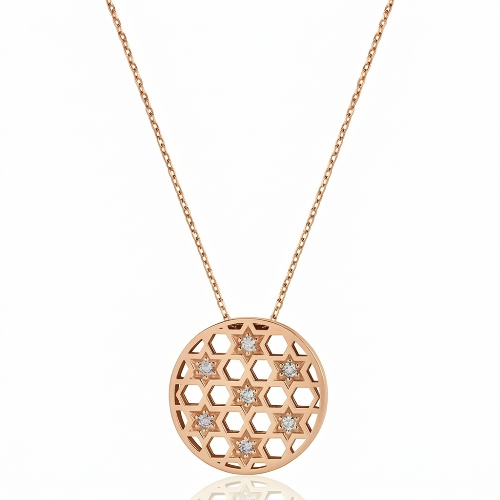 14k gold Medium circle stars Honeycomb necklace