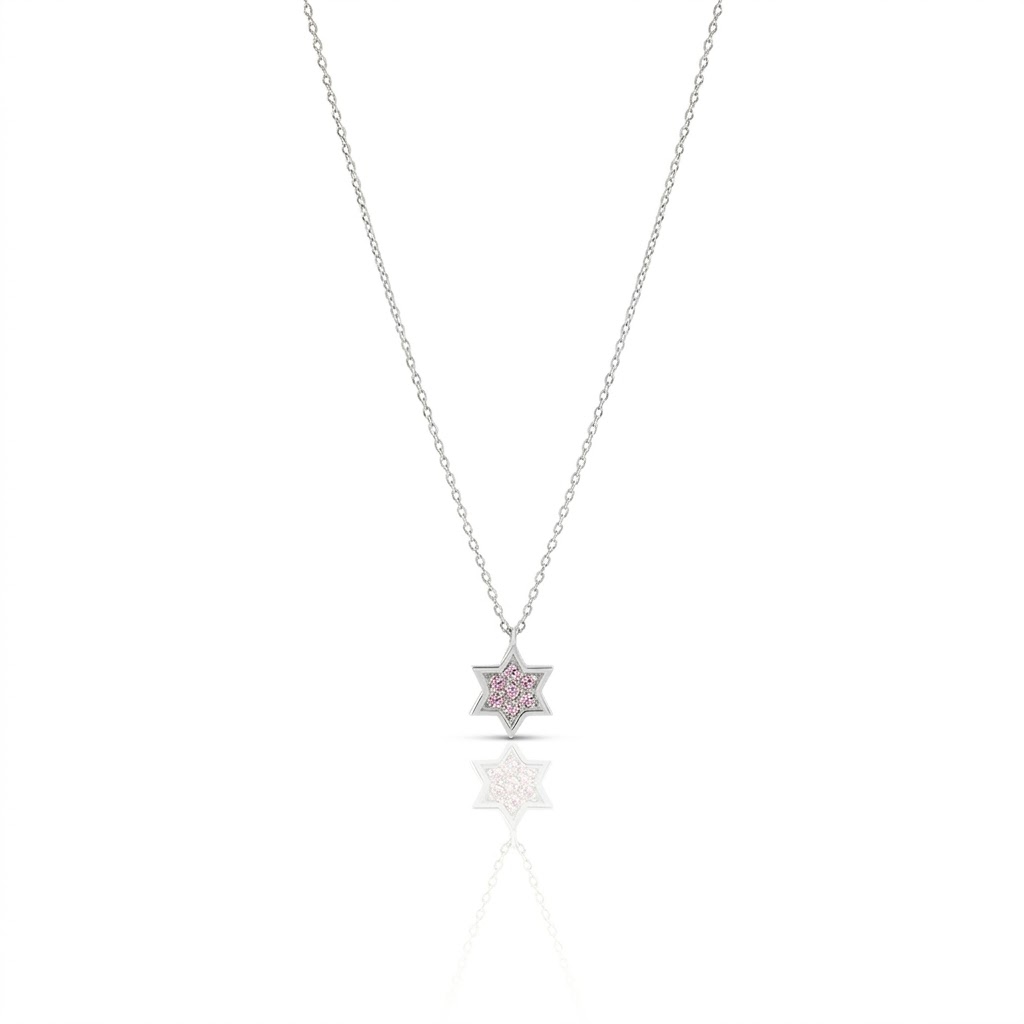 14k gold 1cm full star of David Pink sapphire necklace