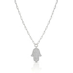 Load image into Gallery viewer, 14K Gold large classic Hamsa Necklace diamonds paperclip