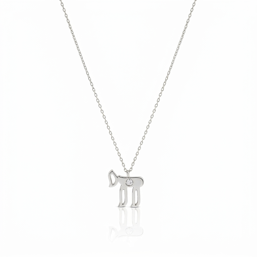 14k gold large single diamod Hai necklace