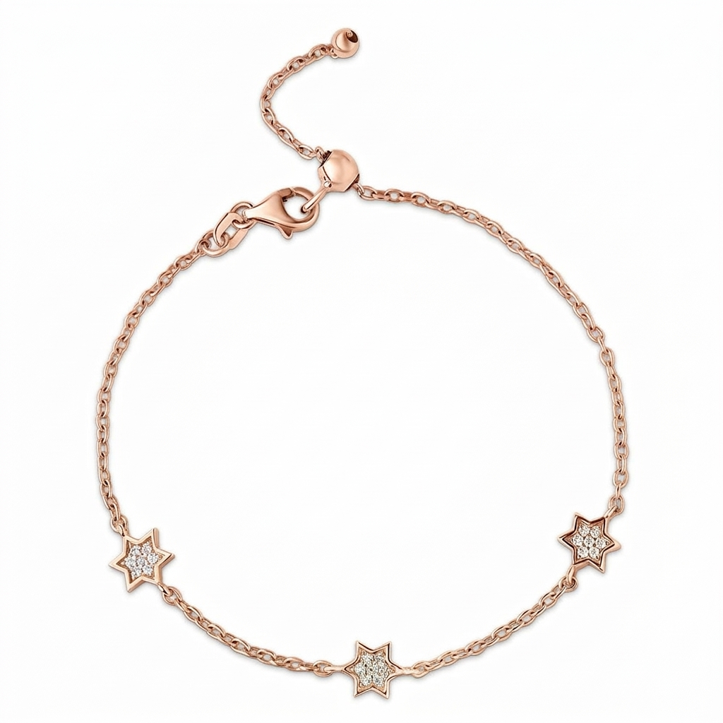 14k gold  Mystic 3 charm full diamond star bracelet