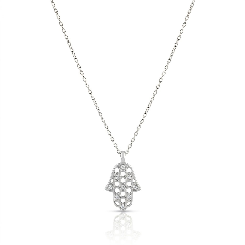 14K gold Honeycomb hamsa necklace