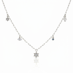 Load image into Gallery viewer, 14k gold Dangling Multi Charm full star paperclip necklace