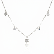 14k gold Dangling Multi Charm full star paperclip necklace