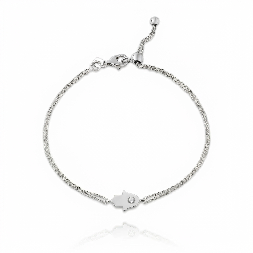 14K gold single diamond 1cm Hamsa Bracelet