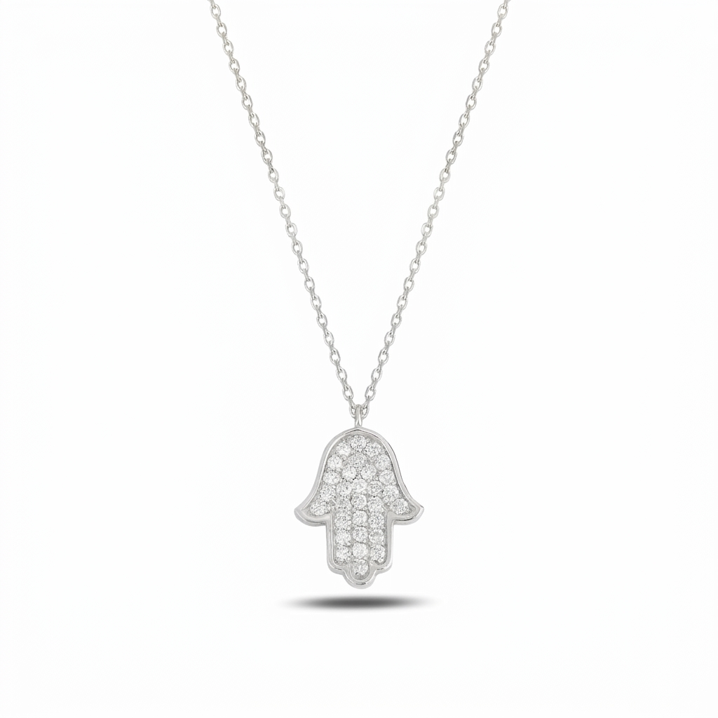 14K Gold large classic Hamsa Necklace diamonds