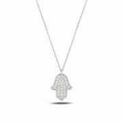 14K Gold large classic Hamsa Necklace diamonds