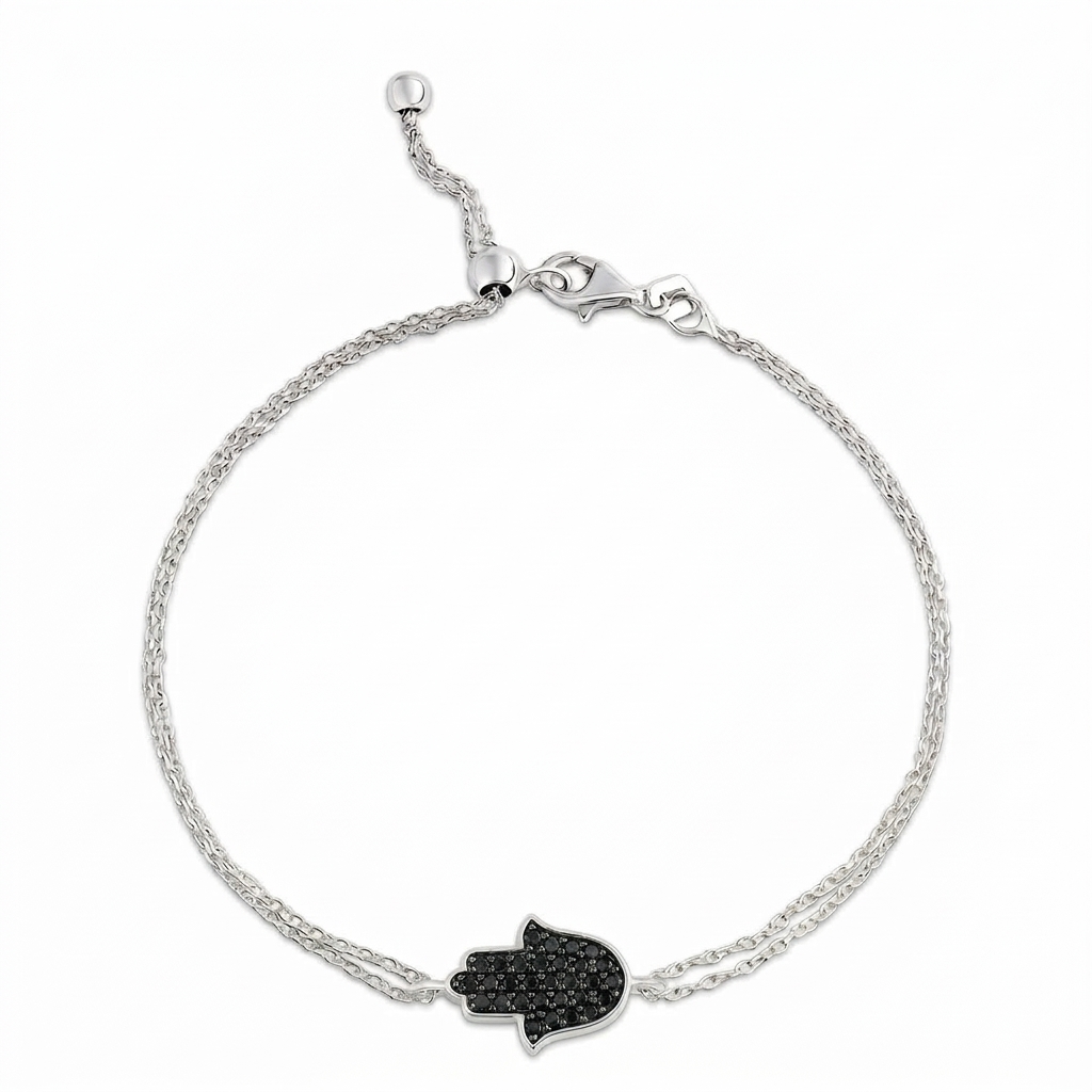 14K gold Large hamsa bracelet Black diamonds