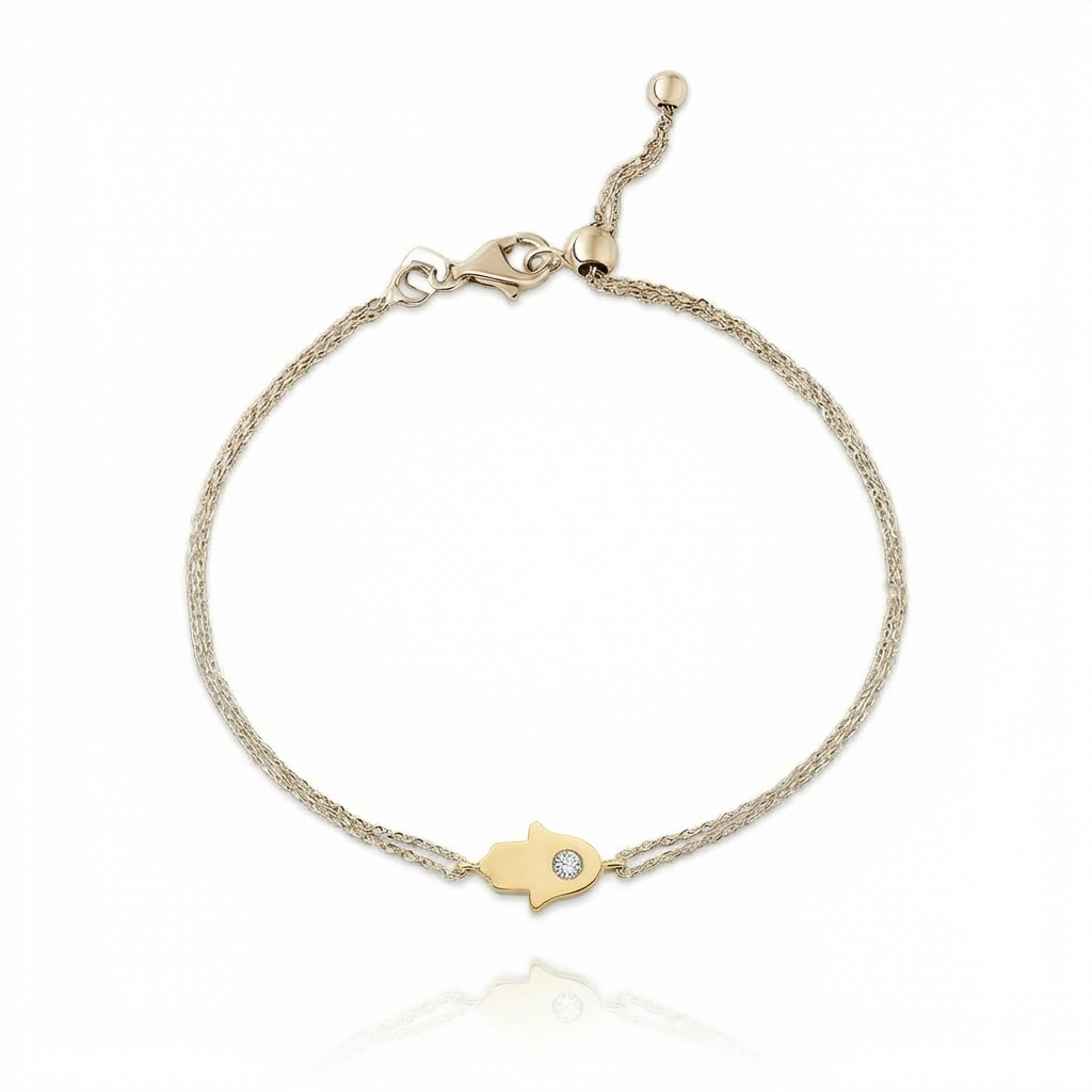 14K gold single diamond 1cm Hamsa Bracelet