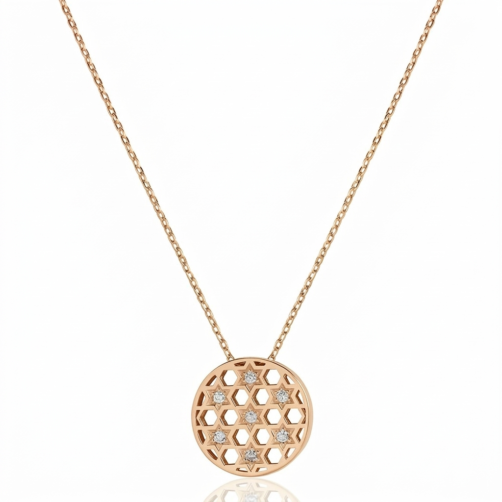 14k gold Small circle stars Honeycomb necklace