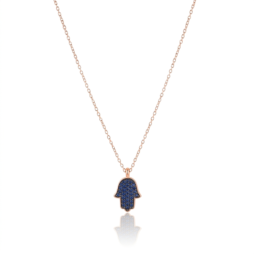 14K Gold Hamsa necklace Blue sapphire