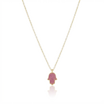 Load image into Gallery viewer, 14K Gold Hamsa Necklace Pink sapphire