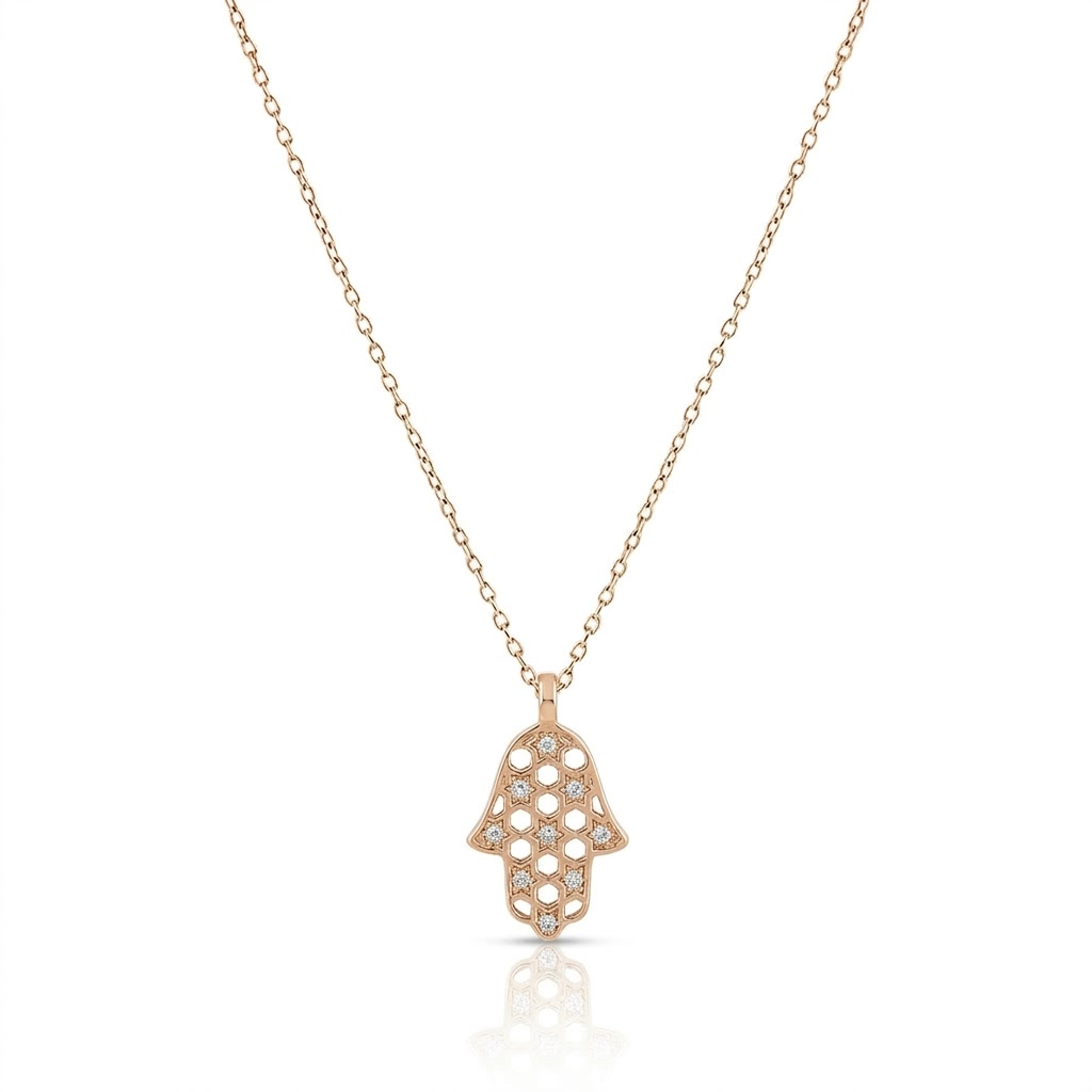 14K gold Honeycomb hamsa necklace