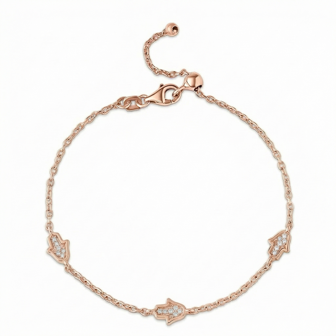 14k gold  Mystic 3 charm full diamond hamsa bracelet