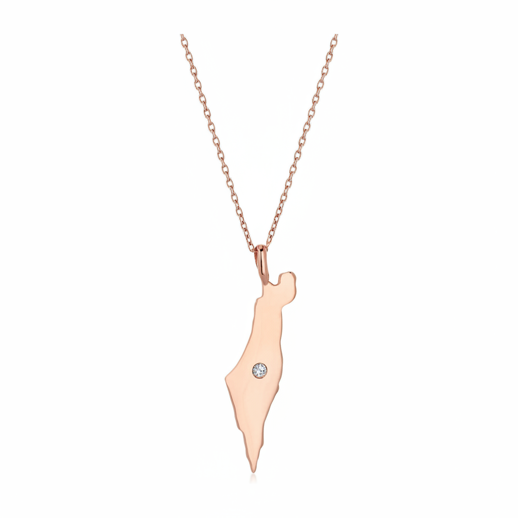 14K Gold single diamond map of Israel Necklace